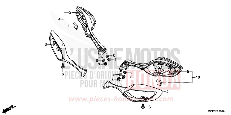 BACK MIRROR for CBR1000RR Fireblade PEARL SUNBEAM WHITE (NHA66EA) from 2012